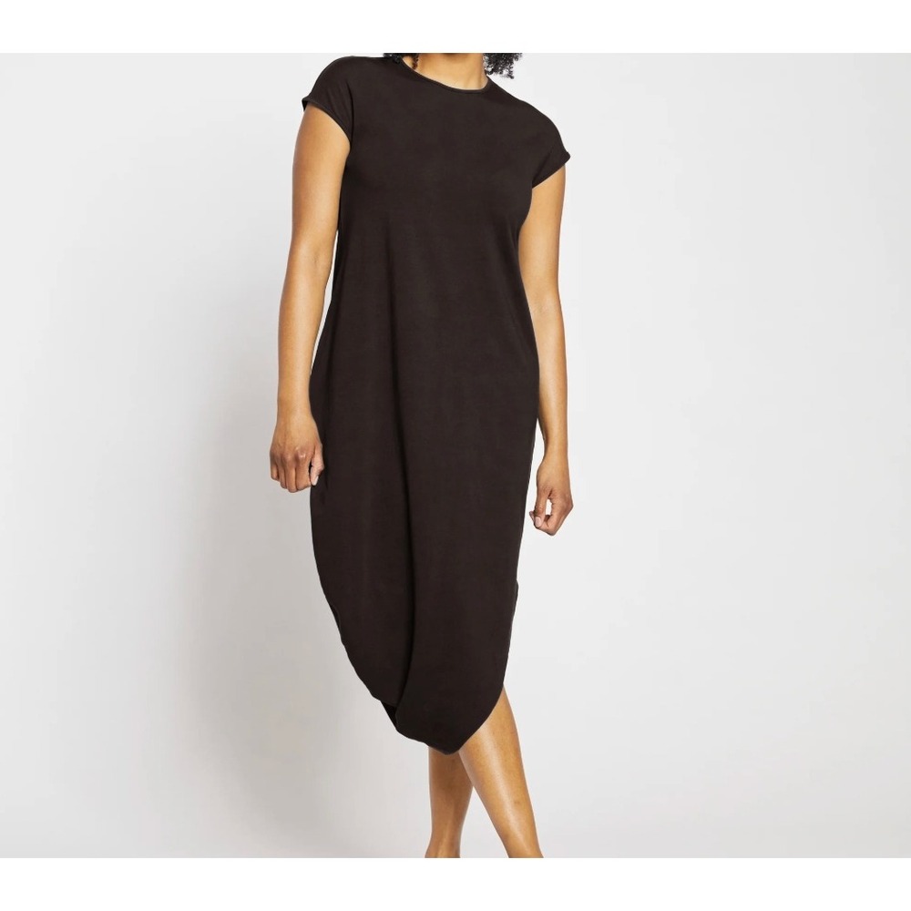 Universal Standard Geneva Dress Black Asymmetric Hem Cotton XL 26 28 Lagenlook